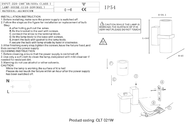 Настенный светильник Crystal Lux Clt 021 CLT 021W WH