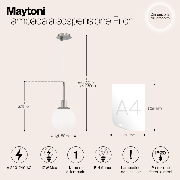 Светильник подвесной Maytoni Erich MOD221-PL-01-G