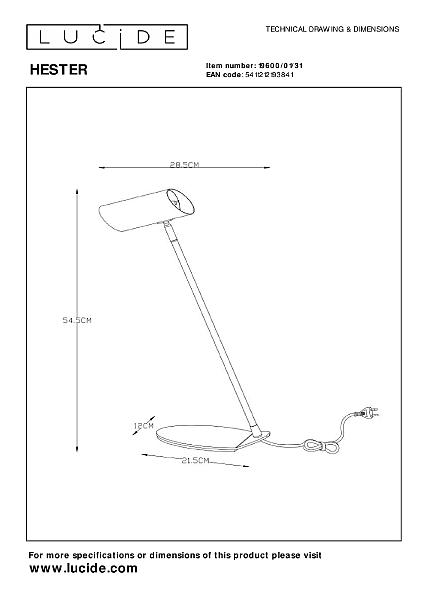 Настольная лампа Lucide Hester 19600/01/31