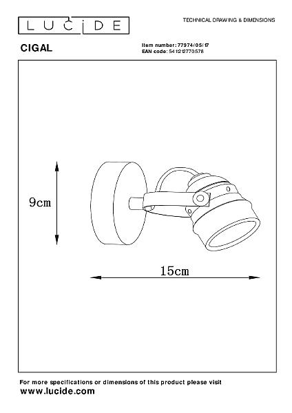 Светильник спот Lucide Cigal 77974/05/17