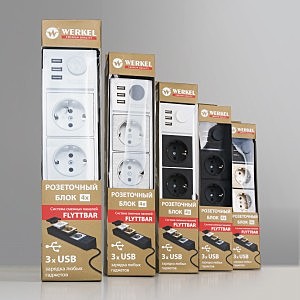 Werkel WL20-04-03 / Розеточный блок 4-х местный + 3 USB белый