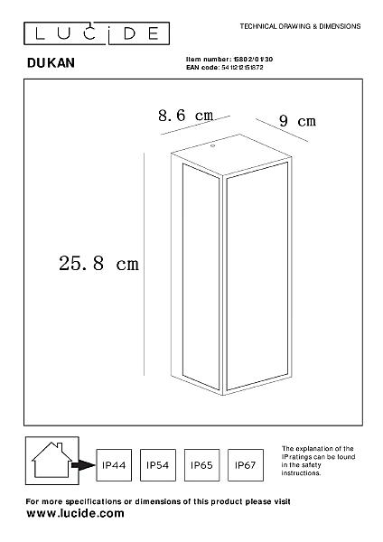 Уличный настенный светильник Lucide Dukan 15802/01/30