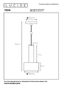 Светильник подвесной Lucide Teun 45471/01/30
