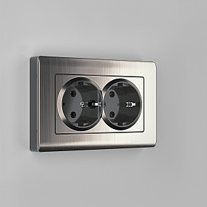 Розетка Werkel W1172002/ Розетка двойная с заземлением (глянцевый никель)