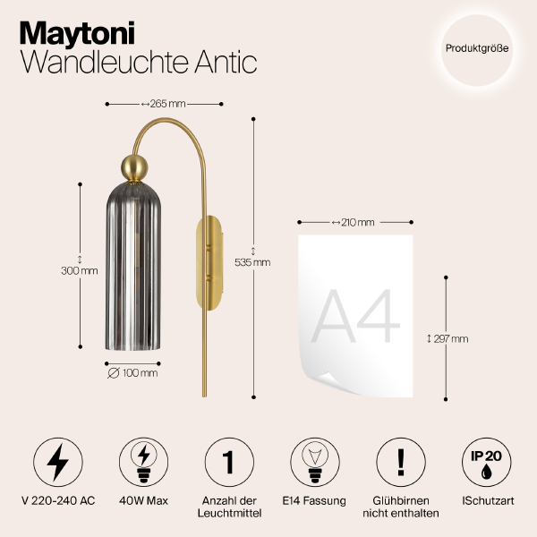 Настенное бра Maytoni Antic MOD302WL-01GR