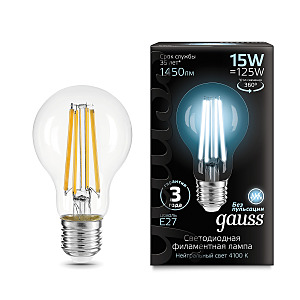 Светодиодная лампа Filament А60 Gauss 102902215 E27 15Вт 4100