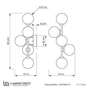 Настенное бра Lumina Deco Marsiada LDW 6033-5 BK+F.GD