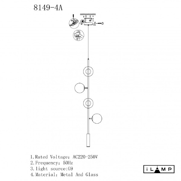 Светильник подвесной iLamp Artis 8149P/4A BR-SM