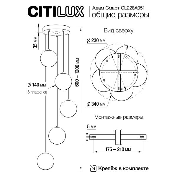 Светильник подвесной Citilux Адам Смарт CL228A051