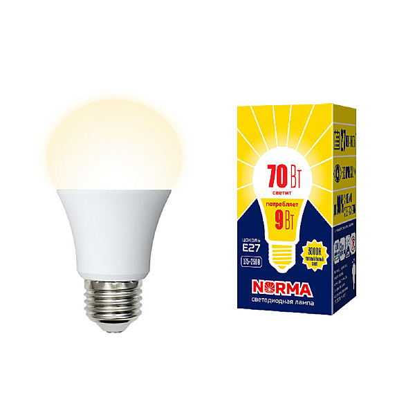 Светодиодная лампа Volpe Norma LED-A60-9W/3000K/E27/FR/NR картон