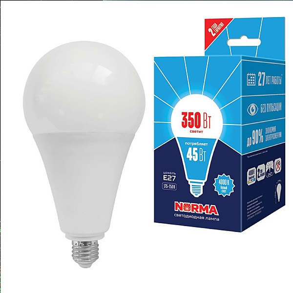 Светодиодная лампа Volpe Norma LED-A120-45W/4000K/E27/FR/NR картон